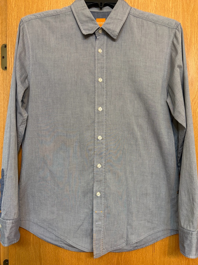 #626 Boss Orange Men's Chambray Button-Down Shirt In Grey